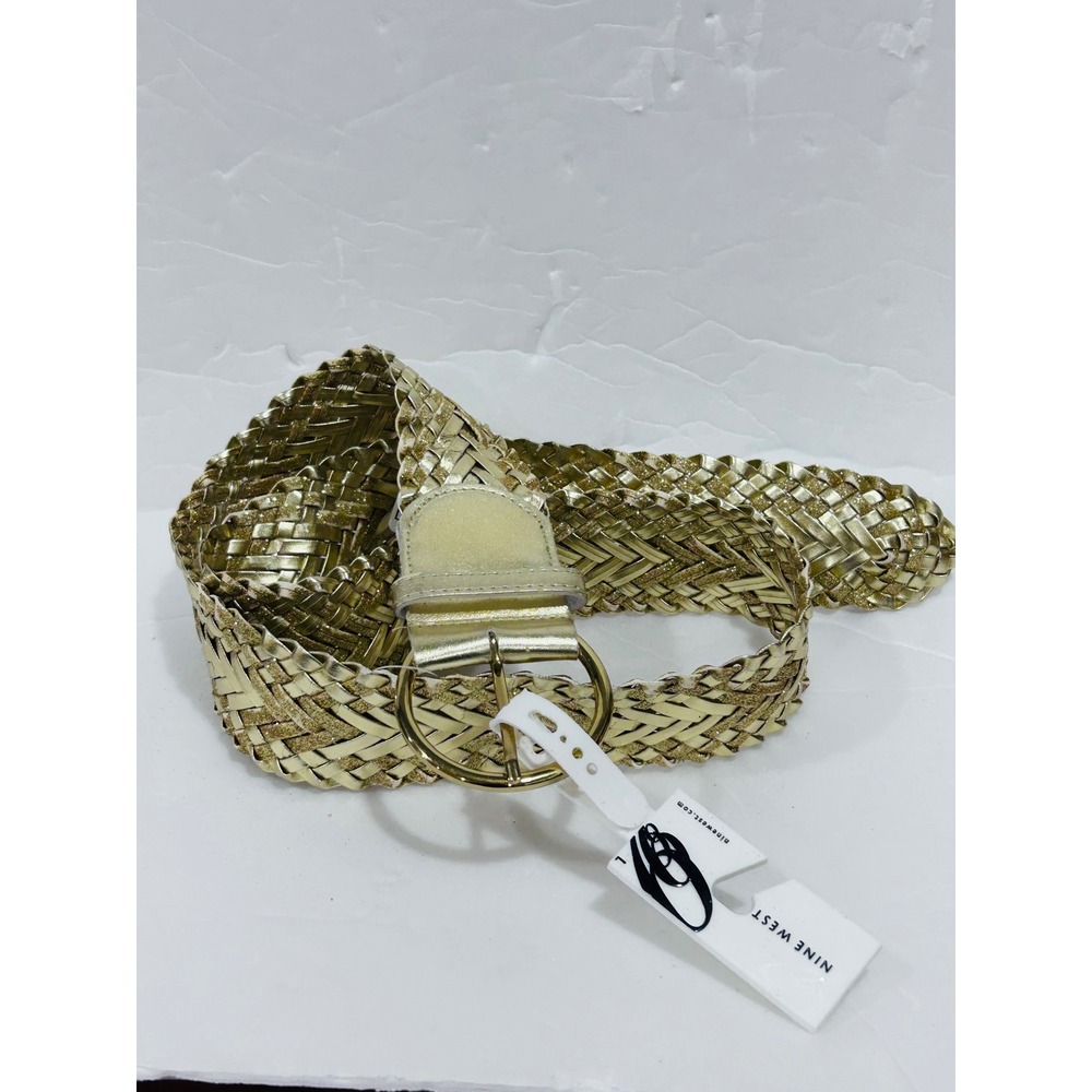 Nine West womens belt gold boho western glam metallic braid woven glitter NWT L - Picture 7 of 9